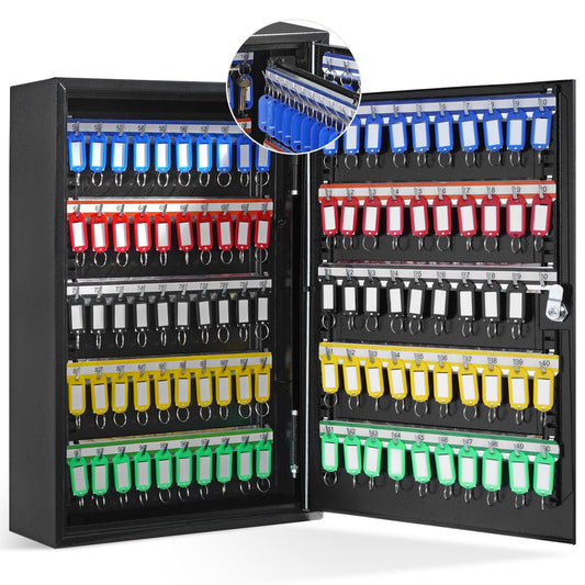 200-Key Cabinet, Key Lock Box with Adjustable Racks, Security Key Storage Box Steel, Key Organizer with 200 Colorful Key Tags and 4 Record Cards for School, Office, Hotel