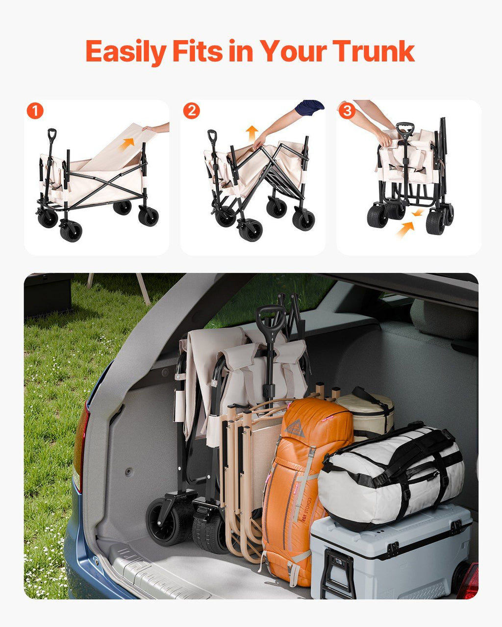 Collapsible Folding Wagon, 550lb Load & 220L, 2 in 1 Foldable Wagon Cart Converts to Bench, Utility Wagon with Adjustable Handle, Outdoor Cart for Groceries Shopping, Camping, Gardening
