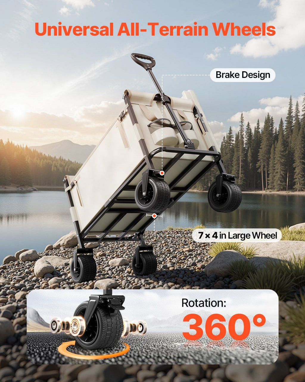 Collapsible Folding Wagon, 550lb Load & 220L, 2 in 1 Foldable Wagon Cart Converts to Bench, Utility Wagon with Adjustable Handle, Outdoor Cart for Groceries Shopping, Camping, Gardening