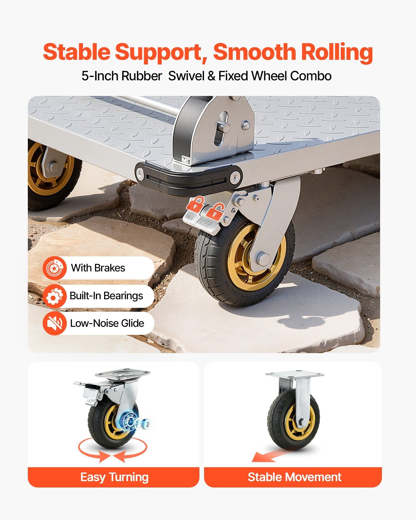 Platform Truck, 907.18 kg Capacity, Heavy Duty Steel Flatbed Cart with Swivel Wheels and Handle, Foldable Platform Hand Push Truck Dolly, for Groceries, Garage, Warehouse, 900 x 600 x 900 mm
