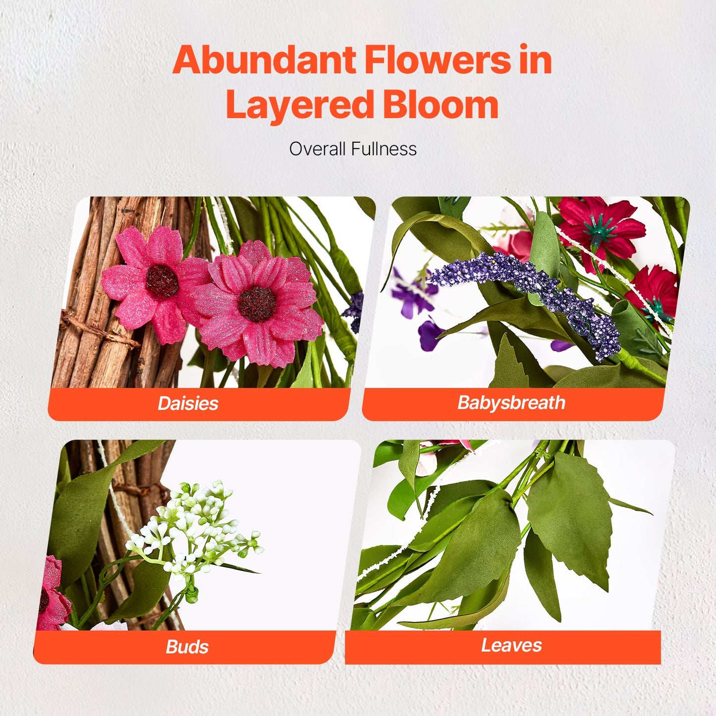 Artificial Decorative Wreath 55.88 cm Pink Green with Daisies Year Round