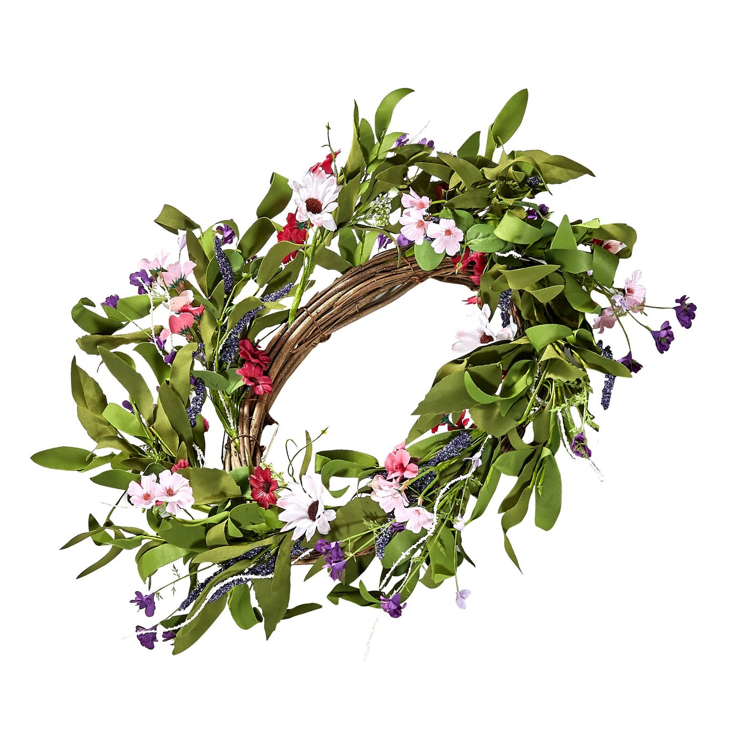 Artificial Decorative Wreath 55.88 cm Pink Green with Daisies Year Round
