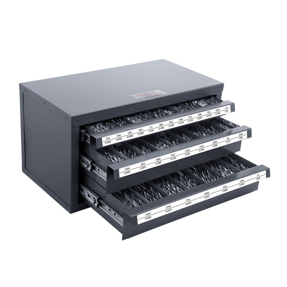 Drill Bit Dispenser Cabinet, Three-Drawer Drill Bit Organizer Cabinet for 1/16" to 1/2", Steel Drill Dispenser Organizer Cabinet with Labels, Stackable Drill Dispenser for Drill Bit Storage