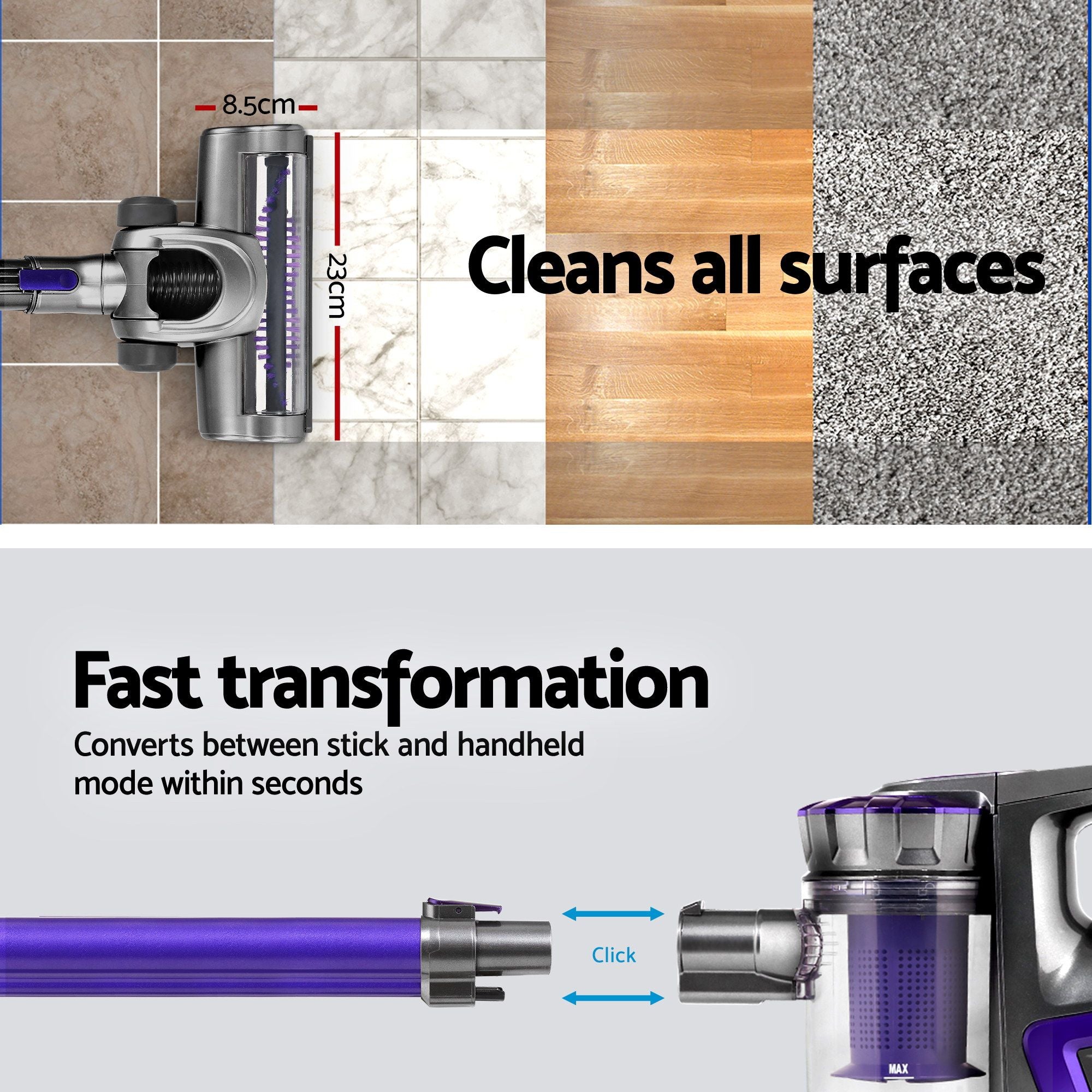 Devanti Stick Vacuum Cleaner Bagless Cordless 150W Purple