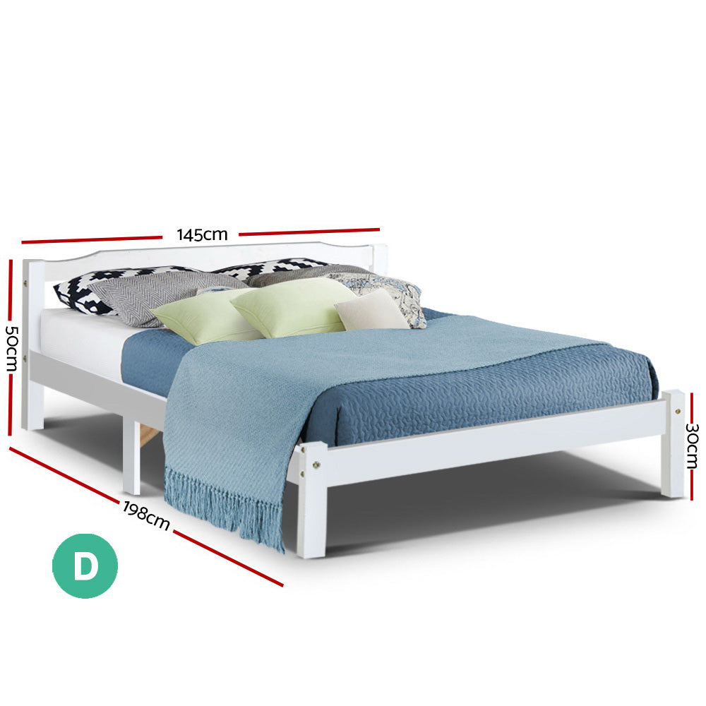 Bed Frame Double Size Wooden White LEXI
