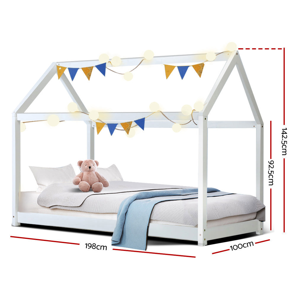 Bed Frame Wooden Kids House Frame White CASA