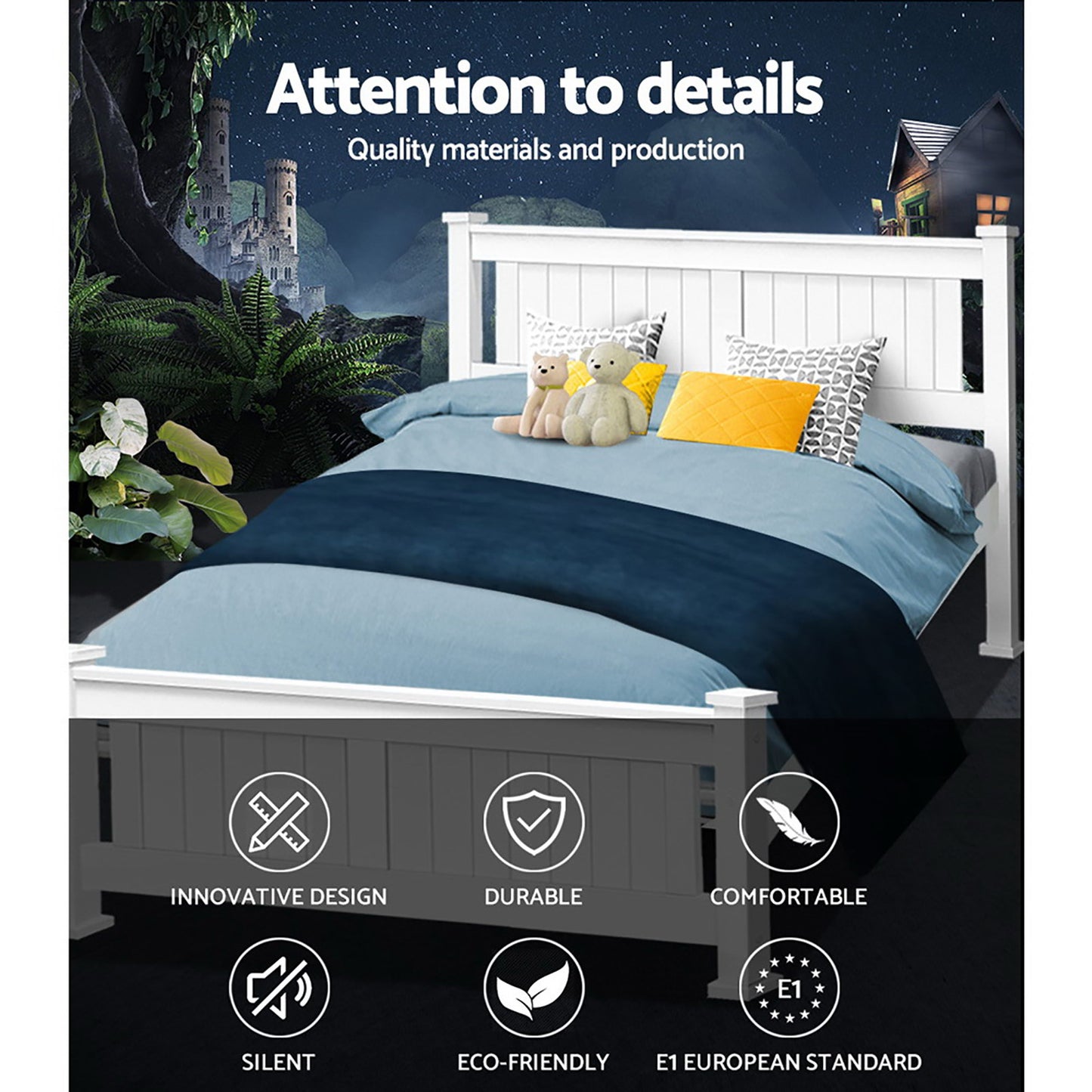 Bed Frame Queen Size Wooden White RIO