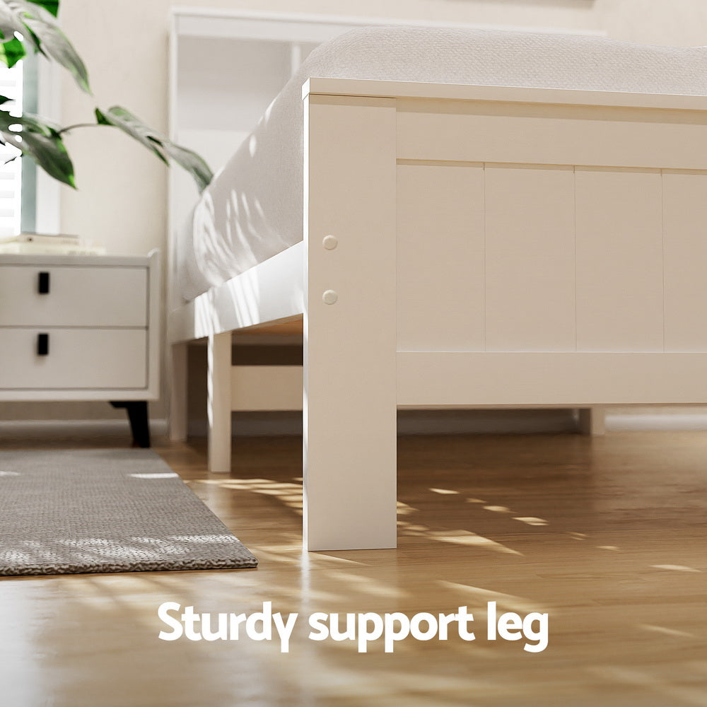 Bed Frame King Single Size Wooden with 2 Storage Drawers White