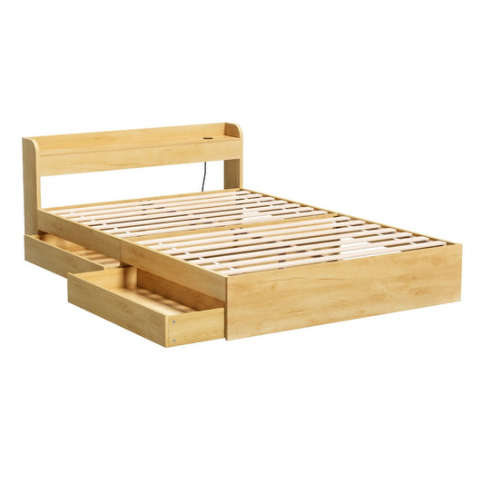Bed Frame Double Size with Charging Ports and 2 Drawers AURA