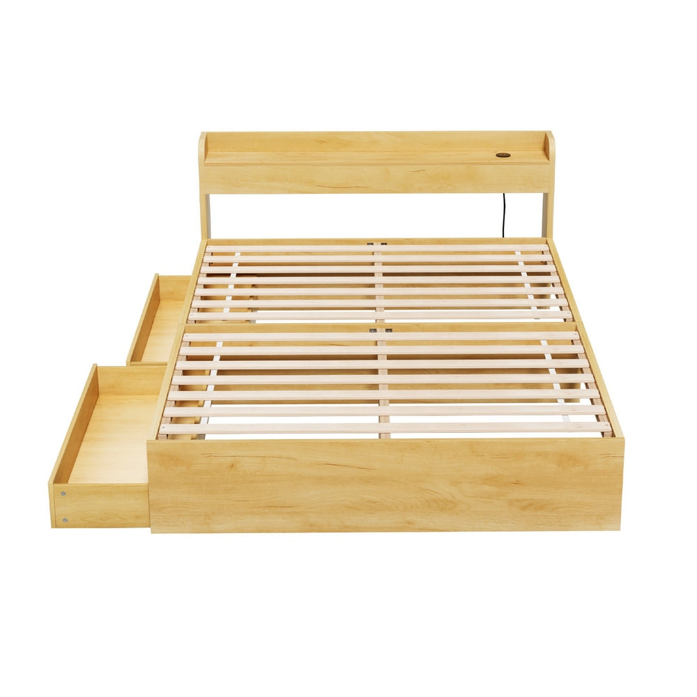 Bed Frame Double Size with Charging Ports and 2 Drawers AURA