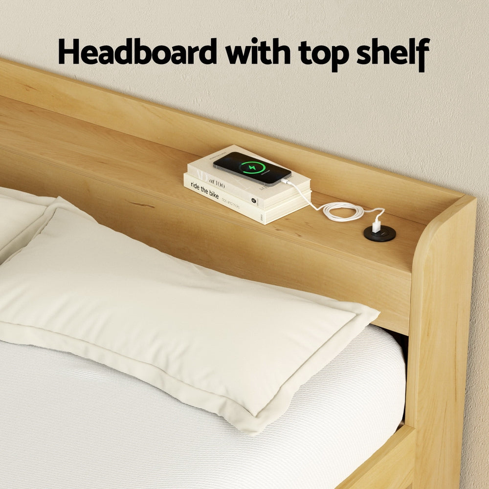 Bed Frame Double Size with Charging Ports and 2 Drawers AURA