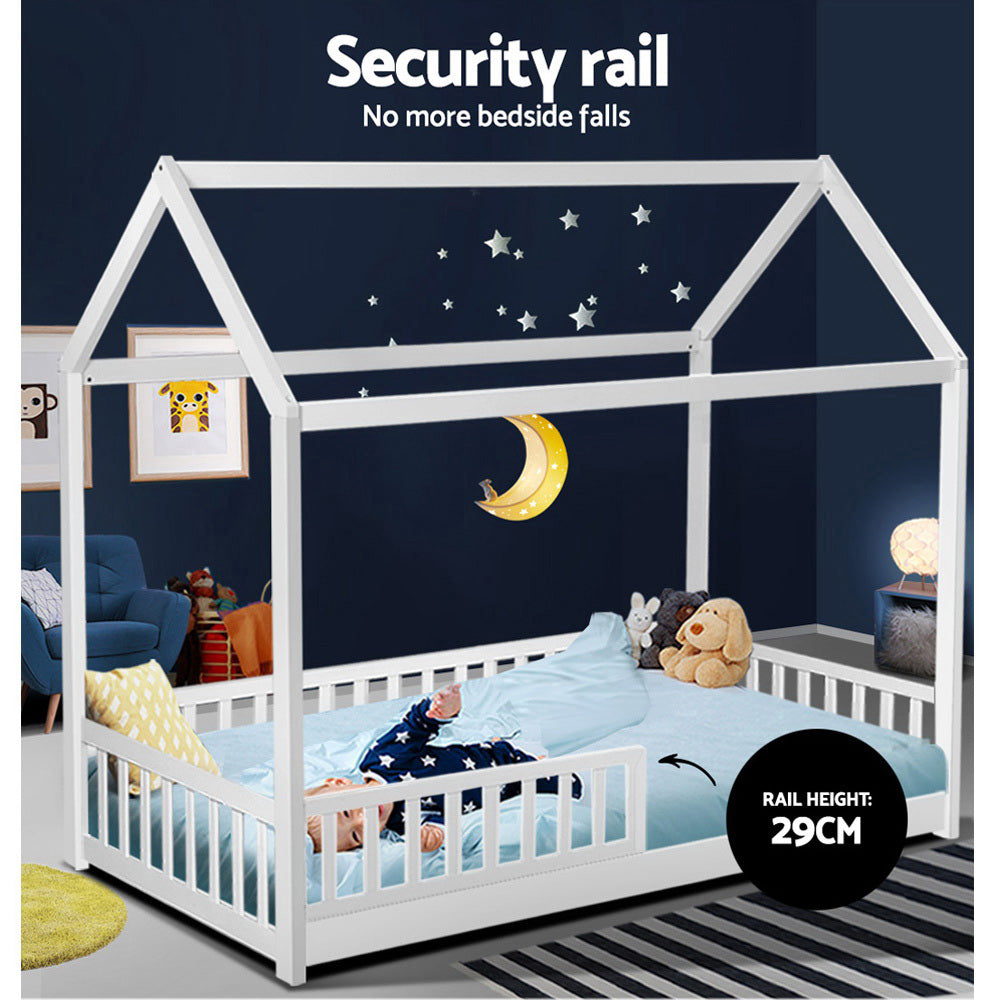 Bed Frame Wooden Kids House Frame White ROCK