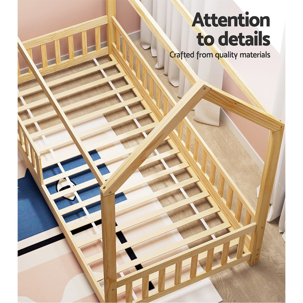 Bed Frame Wooden Kids House Frame Oak ROCK