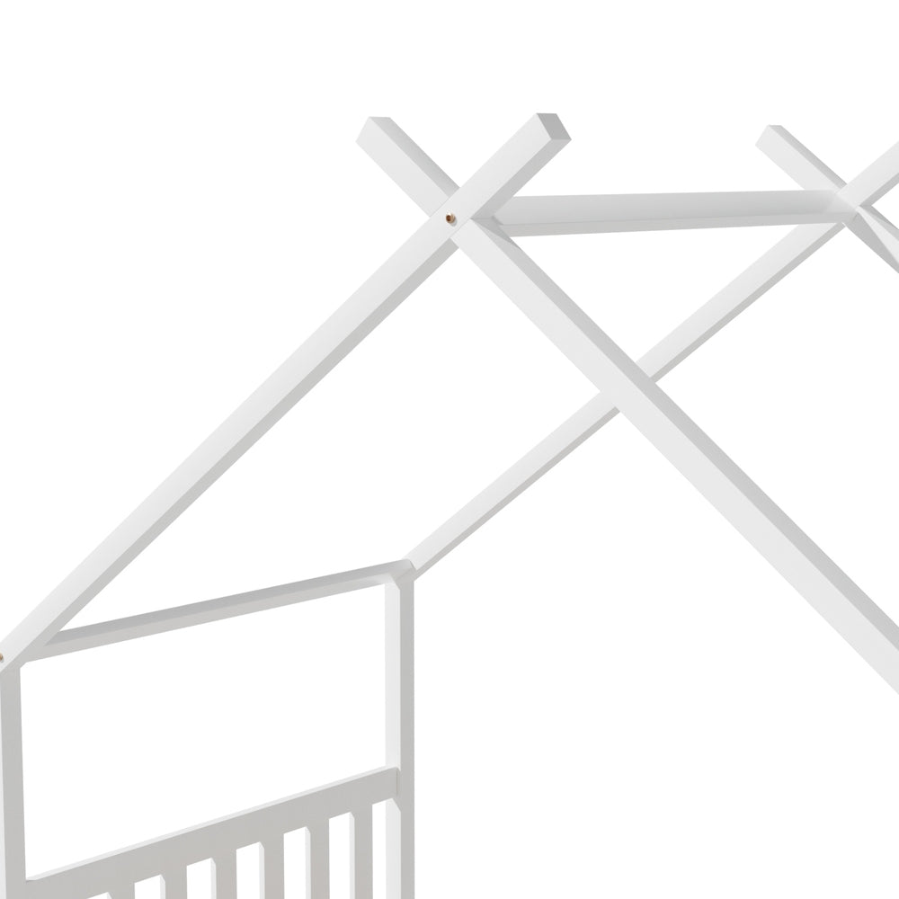 Bed Frame Wooden Base Kids Single Timber House Beds White