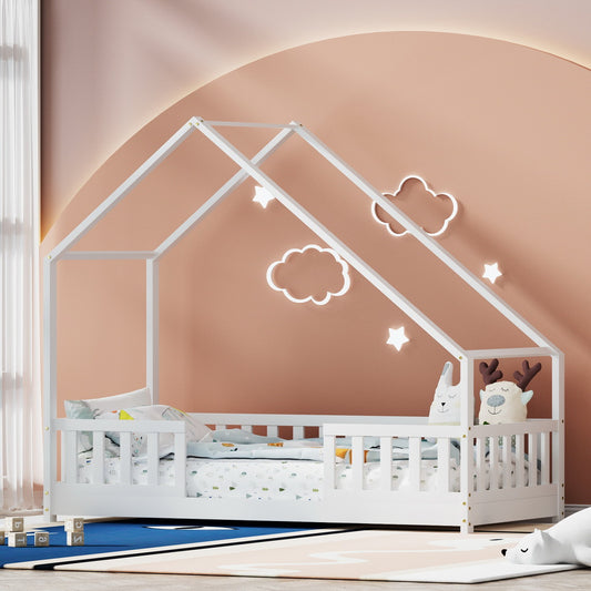 Bed Frame Wooden Kids House Single Frame White PAVO