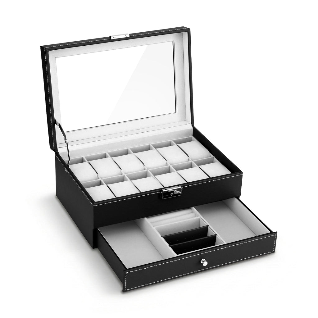 Embellir 12 Grids Watch Box Organizer Case Jewelry Display Storage Showcase