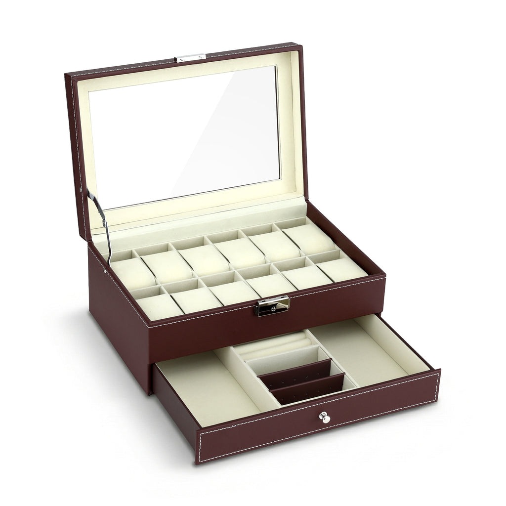 Embellir 12 Grids Watch Box Organizer Case Jewelry Display Storage Showcase