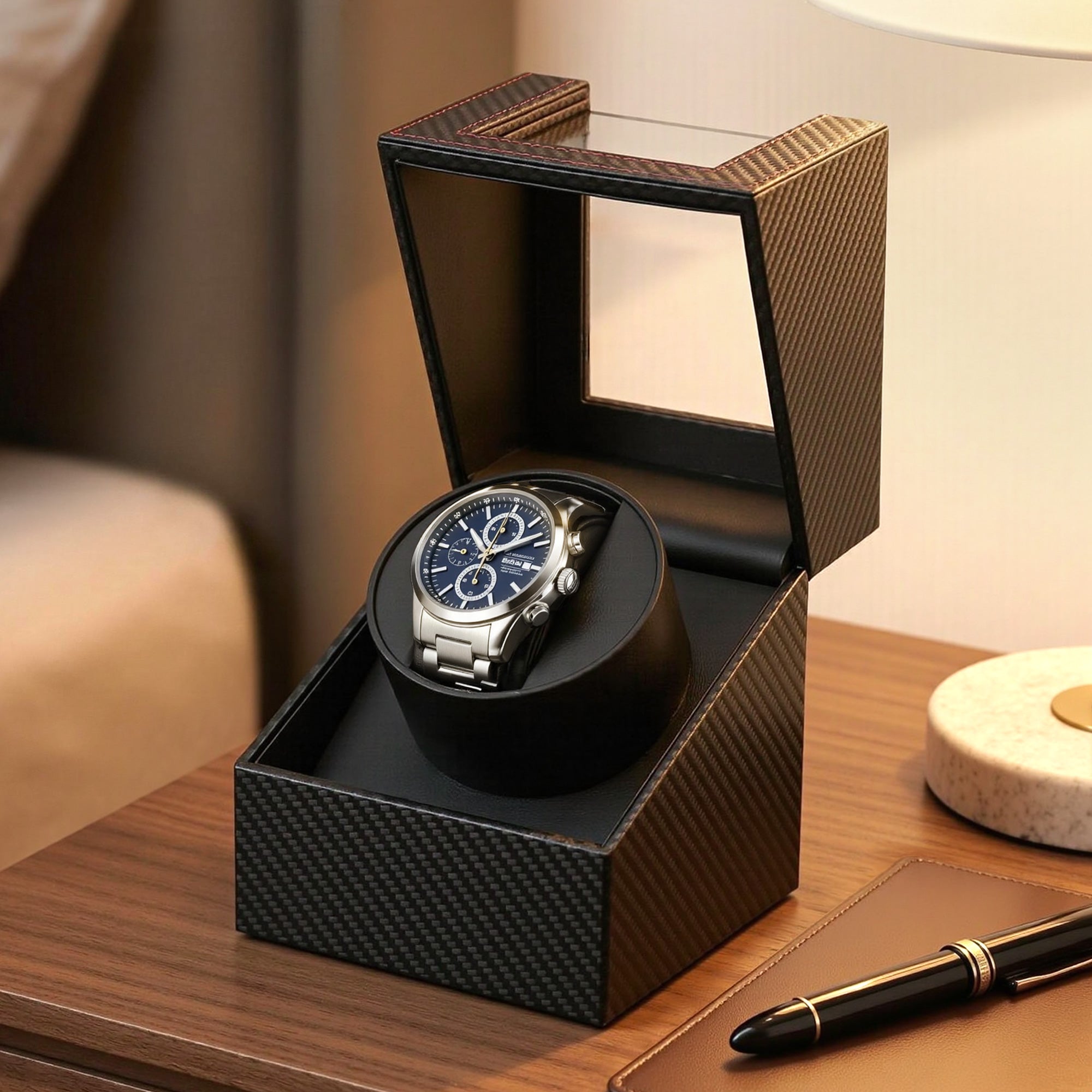 Embellir Watch Winder Box Automatic Single Quiet Carbon Fibre Black