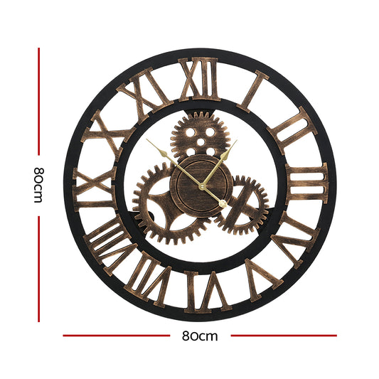 80cm Wall Clock Large Retro Roman Numerals Brown