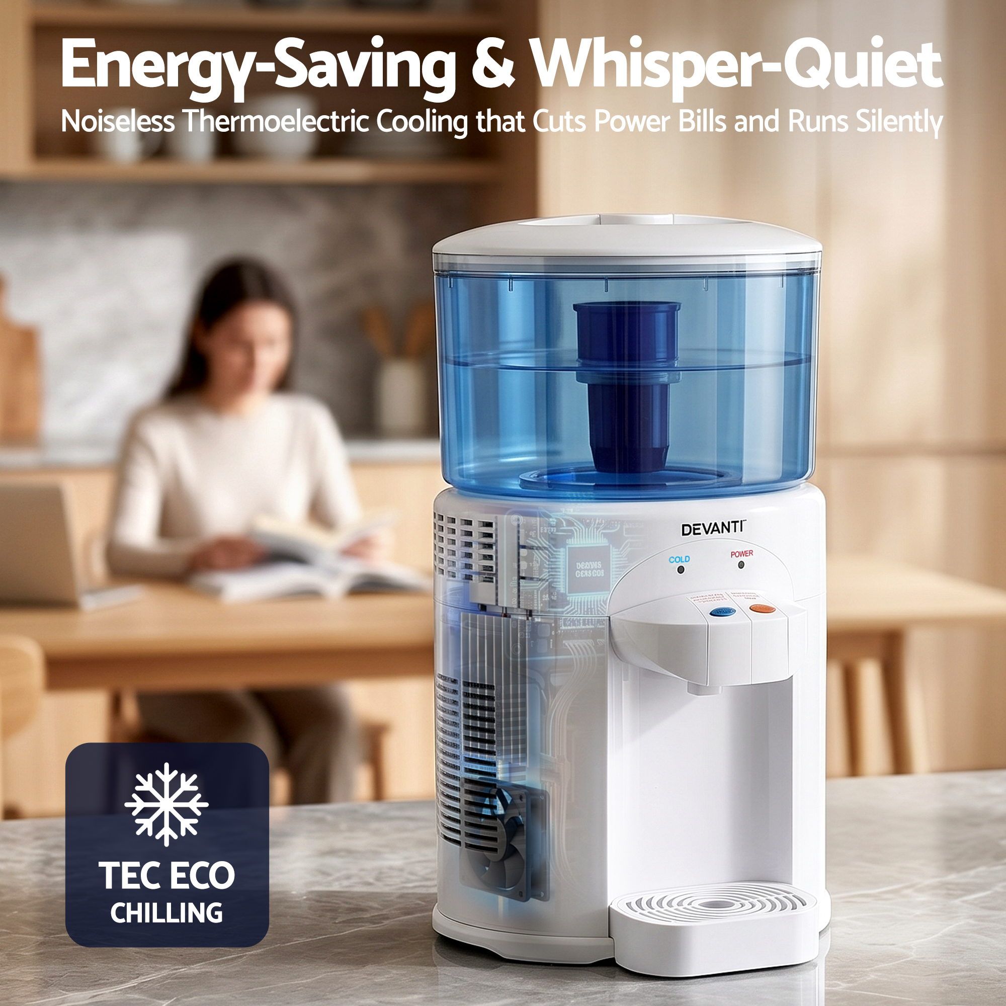 Devanti 5L Bench Top Water Cooler Dispenser with Filter 2 Taps Countertop Water Purifier