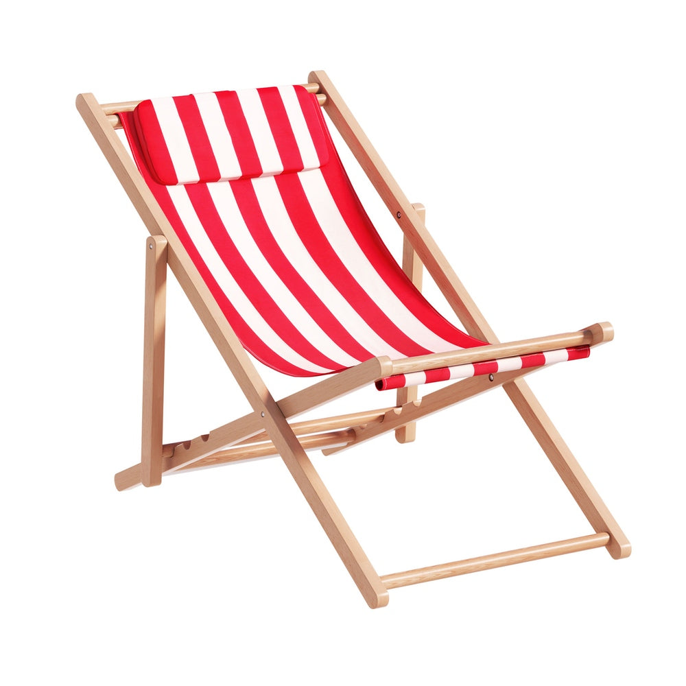 Outdoor Deck Chair Wooden Sun Lounge Folding Beach Patio Furniture Red
