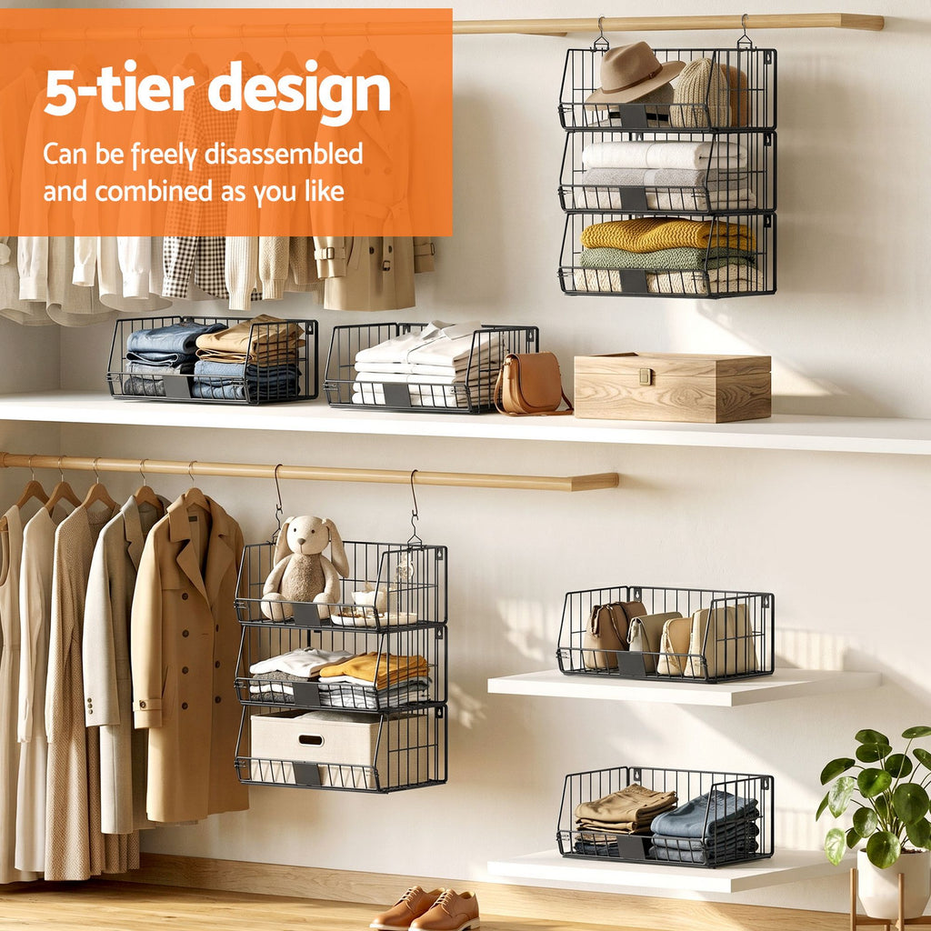 Artiss 5 Tier Stackable Closet Organizers and Storage Closet Hanging Storage Organizer Shelves