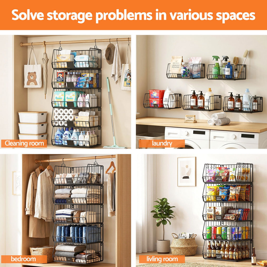 Artiss 5 Tier Stackable Closet Organizers and Storage Closet Hanging Storage Organizer Shelves