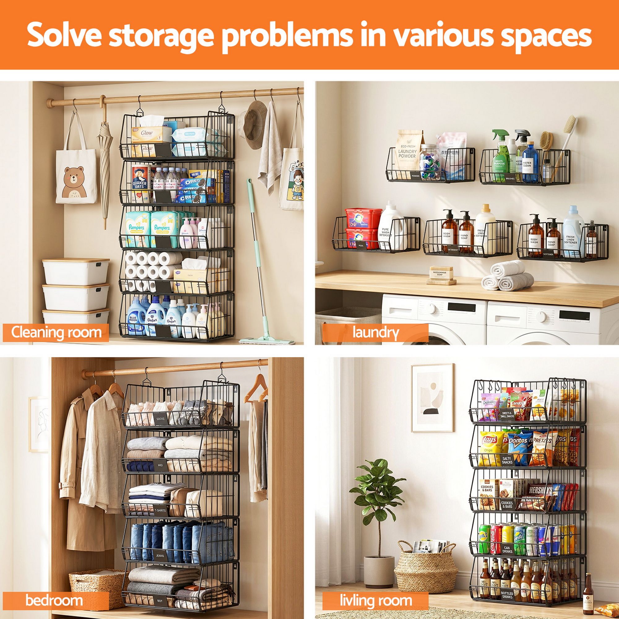 Artiss 5 Tier Stackable Closet Organizers and Storage Closet Hanging Storage Organizer Shelves