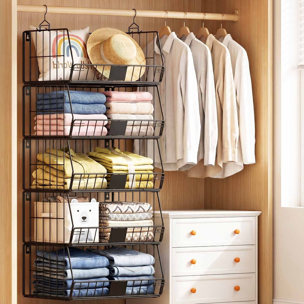 Artiss 5 Tier Stackable Closet Organizers and Storage Closet Hanging Storage Organizer Shelves