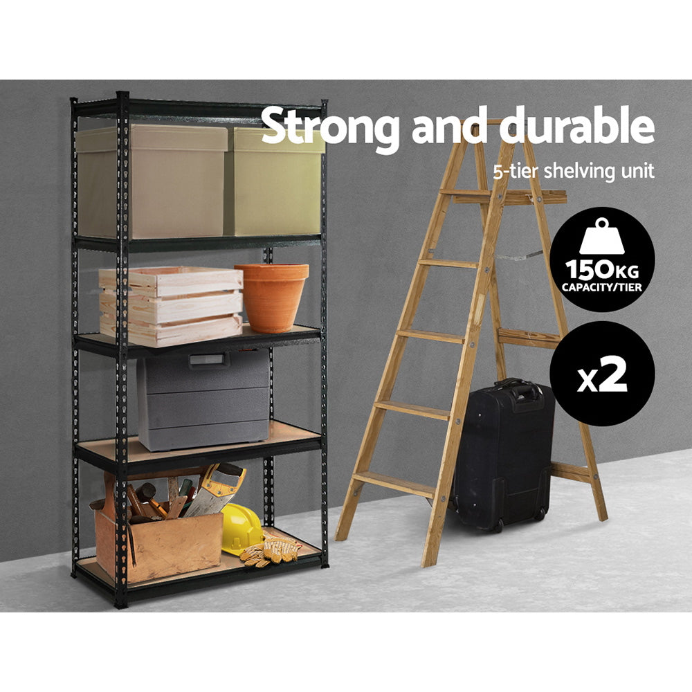 2x1.5M Garage Shelving Warehouse Rack Pallet Racking Storage Shelve Black