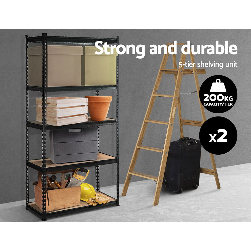 2x1.8M Garage Shelving Warehouse Rack Pallet Racking Storage Shelve Black