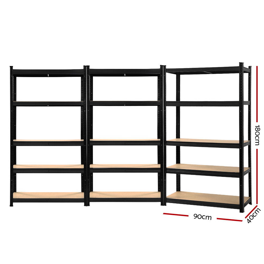 3x1.8M Garage Shelving Warehouse Rack Pallet Racking Storage Shelf Black