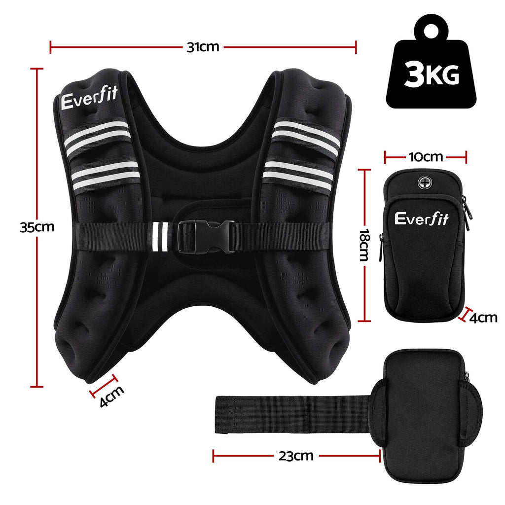 Everfit 3kg Weighted Vest Men Women, Reflective Running Vest with Armband Pouch