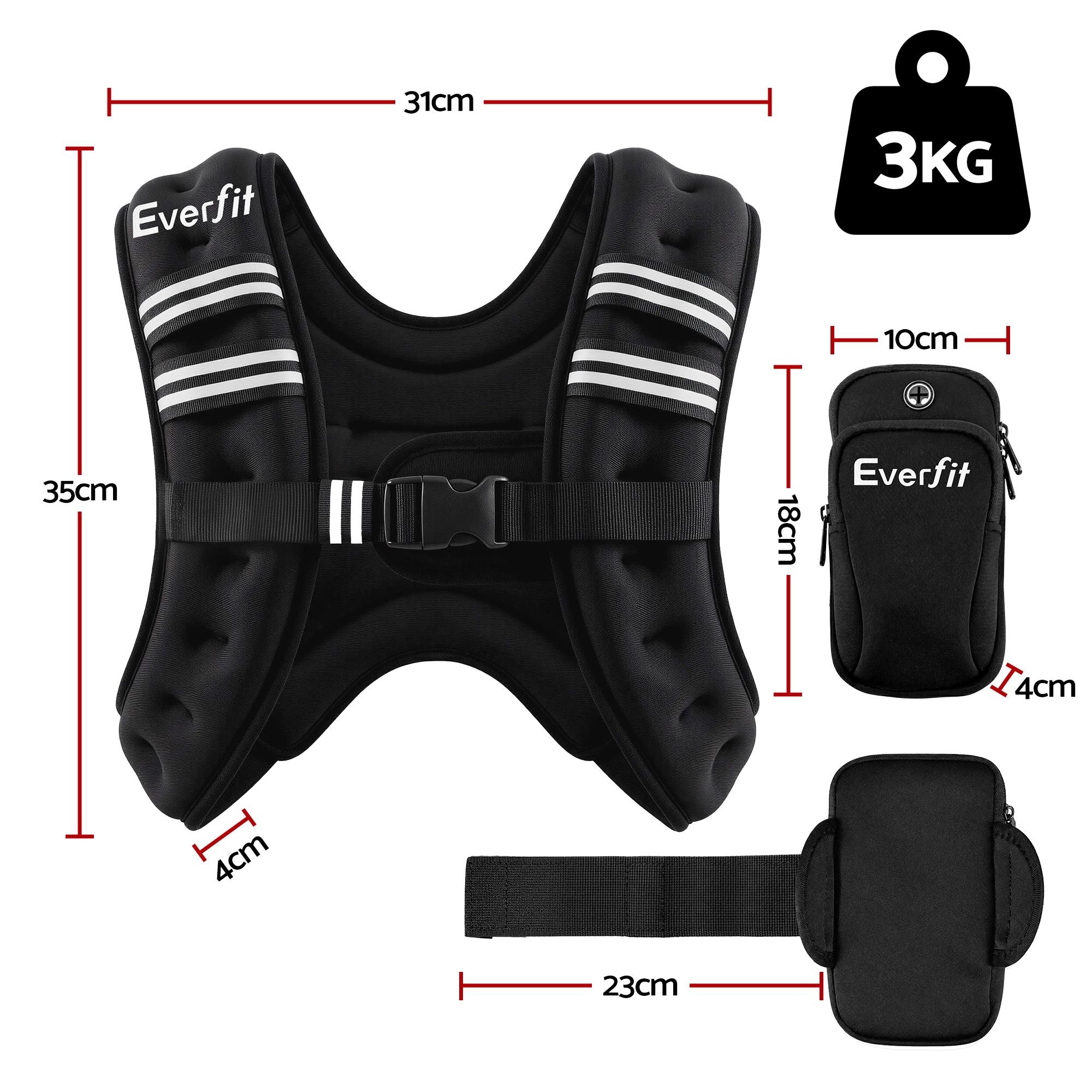 Everfit 3kg Weighted Vest Men Women, Reflective Running Vest with Armband Pouch