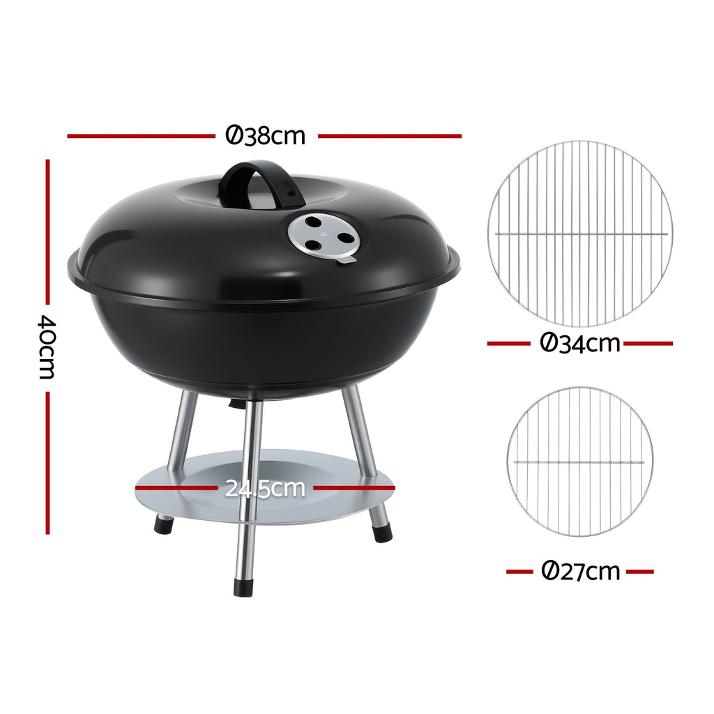 Grillz Charcoal BBQ Grill Portable with Lid for Camping Outdoor