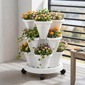 Green Fingers 3 Tier Stackable Vertical Planter Tower Strawberry Pot Wheels White