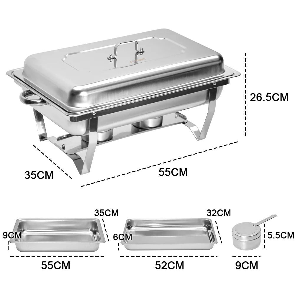 Alston 9L Chafing Dish Set, Premium 410 Stainless Steel Buffet Warmer, Bain Marie Food Server with Fuel Holders & Lid, Stackable Catering Equipment for Hotels, Parties, Weddings & Banquets, Silver