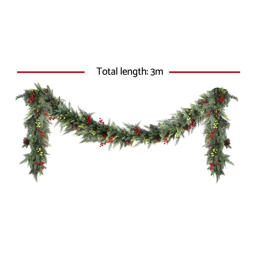 3M Christmas Garland Pre-lit LED with Pine Cones Xmas Decor Green
