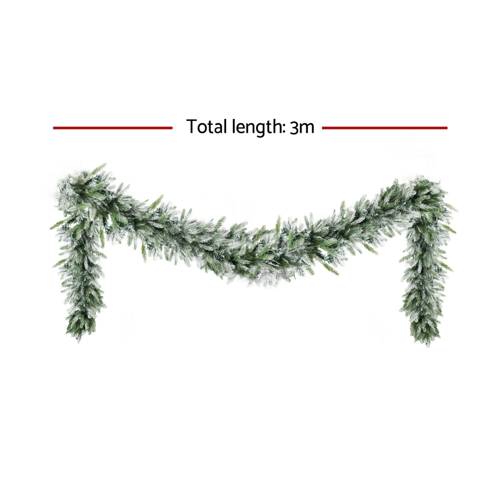 3M Christmas Garland Pre-lit LED Lights Snow Frosted Tips Decor