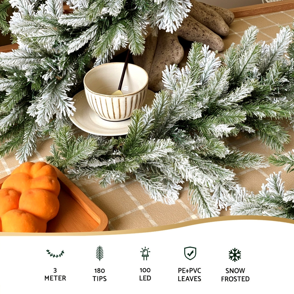 3M Christmas Garland Pre-lit LED Lights Snow Frosted Tips Decor