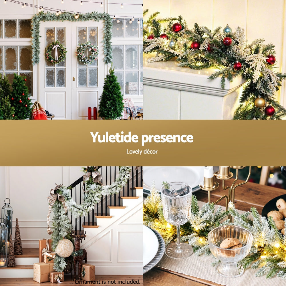 3M Christmas Garland Pre-lit LED Lights Snow Frosted Tips Decor