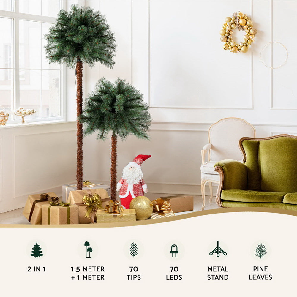 Christmas Tree 1.5+1m LED Xmas Palm Tree Party Decorations 2 in 1