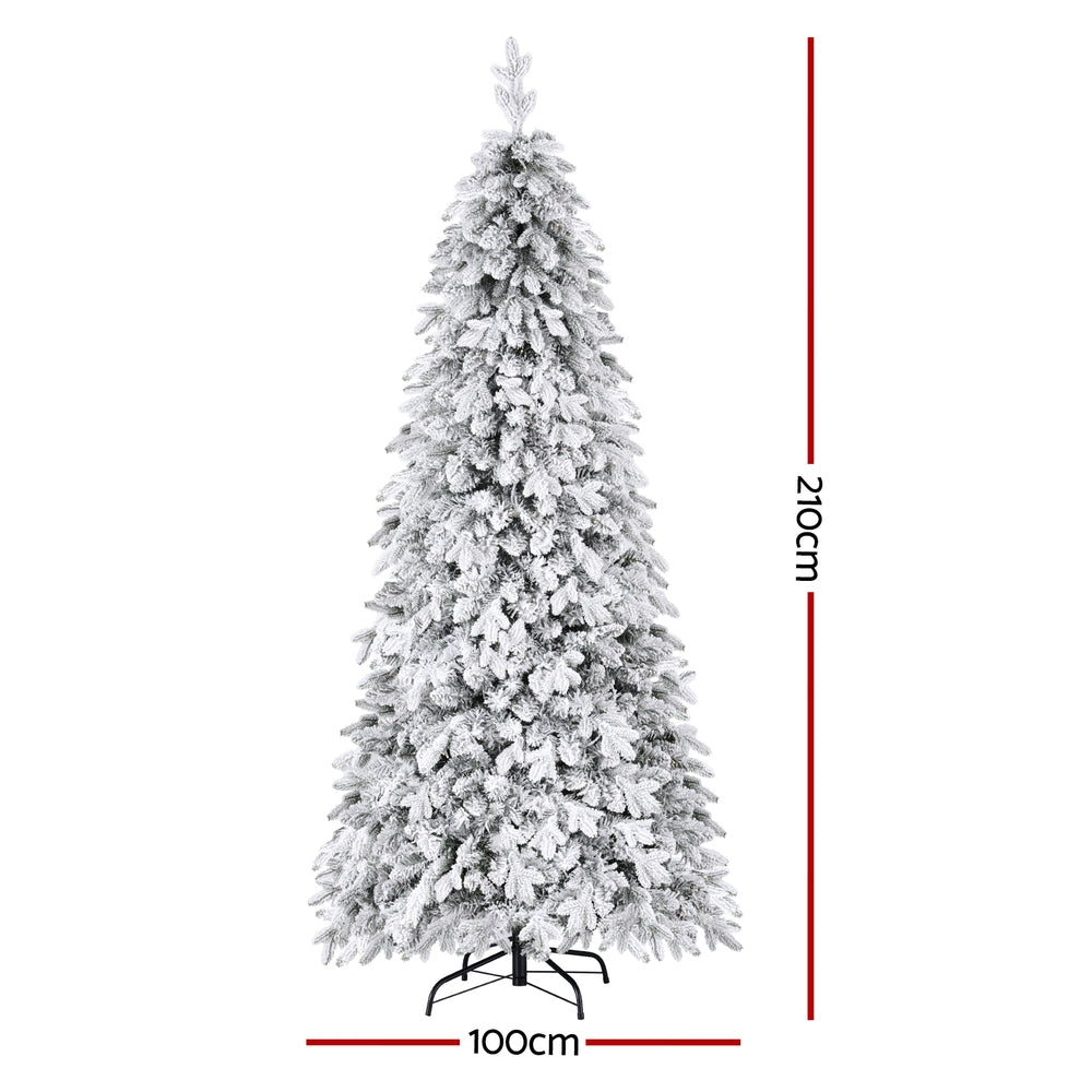 Christmas Tree 2.1m Flocking Pencil Tree LED Xmas 860 Tips White