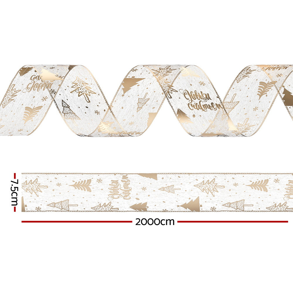 20M Christmas Ribbon Roll Bow Printed Xmas Tree Decor Gift Gold