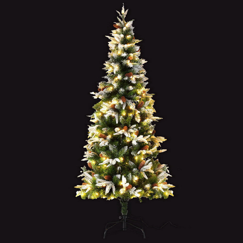 Christmas Tree 190cm Pine Cones LED Flocking Xmas Tree 680 Tips