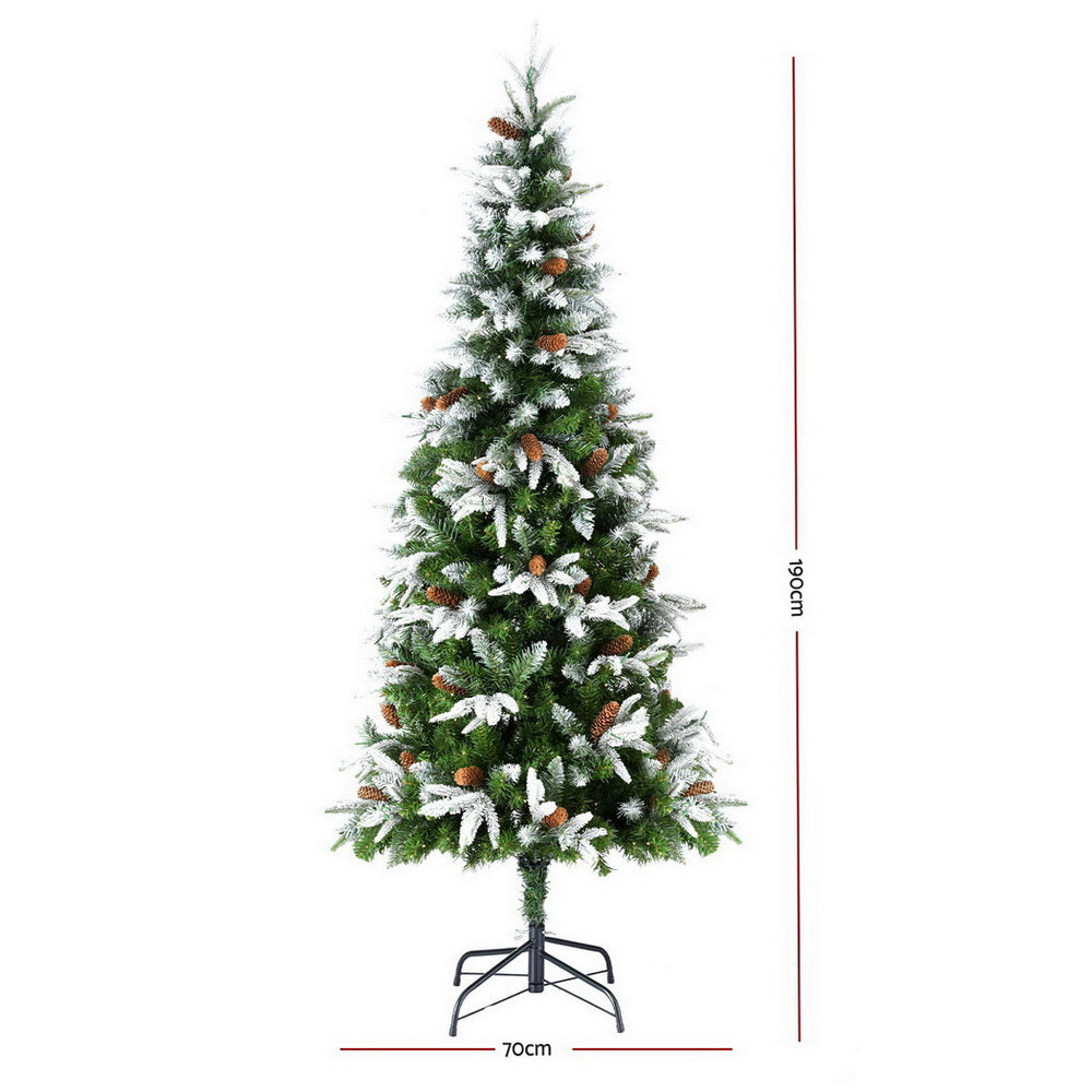 Christmas Tree 190cm Pine Cones LED Flocking Xmas Tree 680 Tips