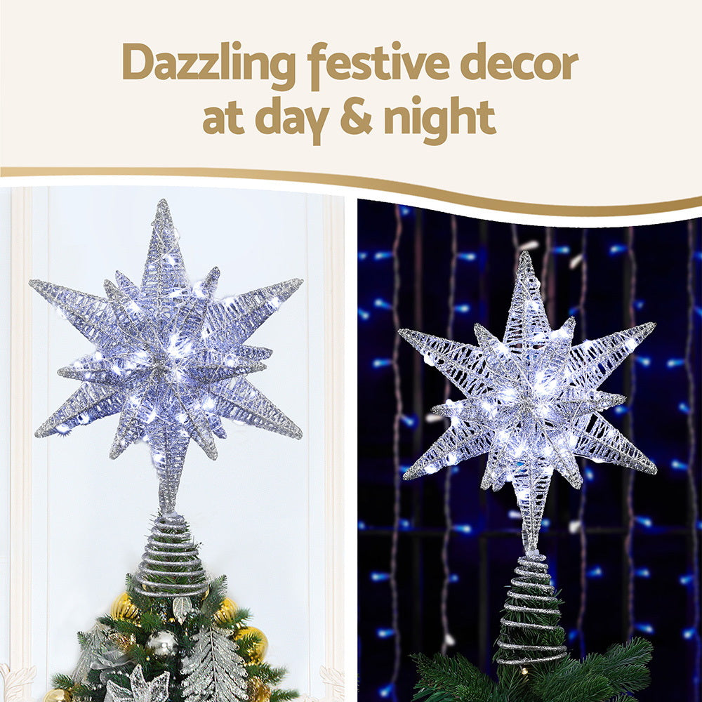 3D Christmas Tree Topper Star LED Decorations Xmas Party Timer