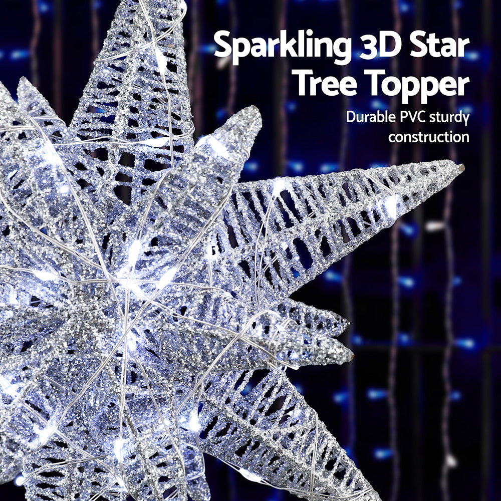 3D Christmas Tree Topper Star LED Decorations Xmas Party Timer