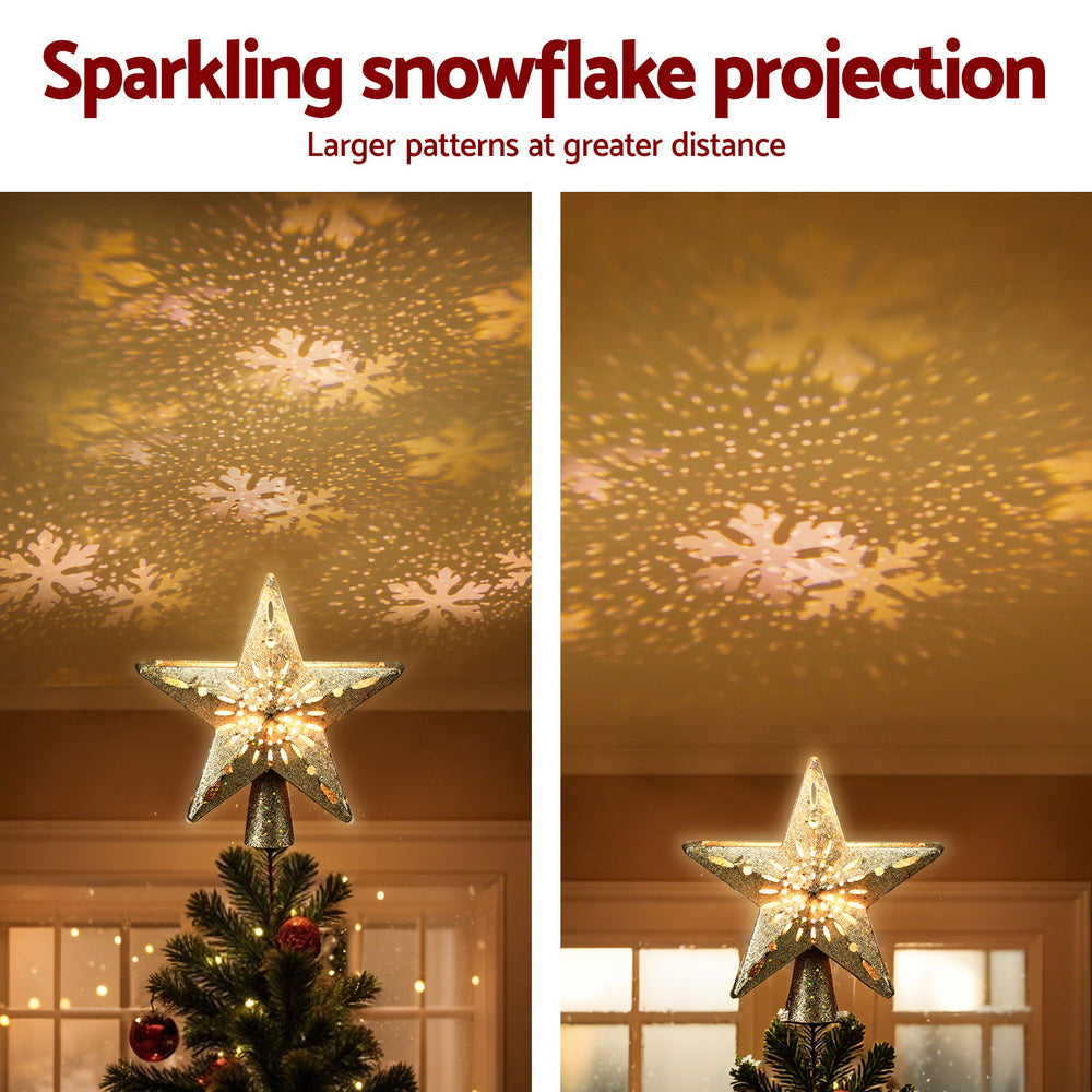 Christmas Tree Topper Star Snowflake Projector Party Glitter Gold