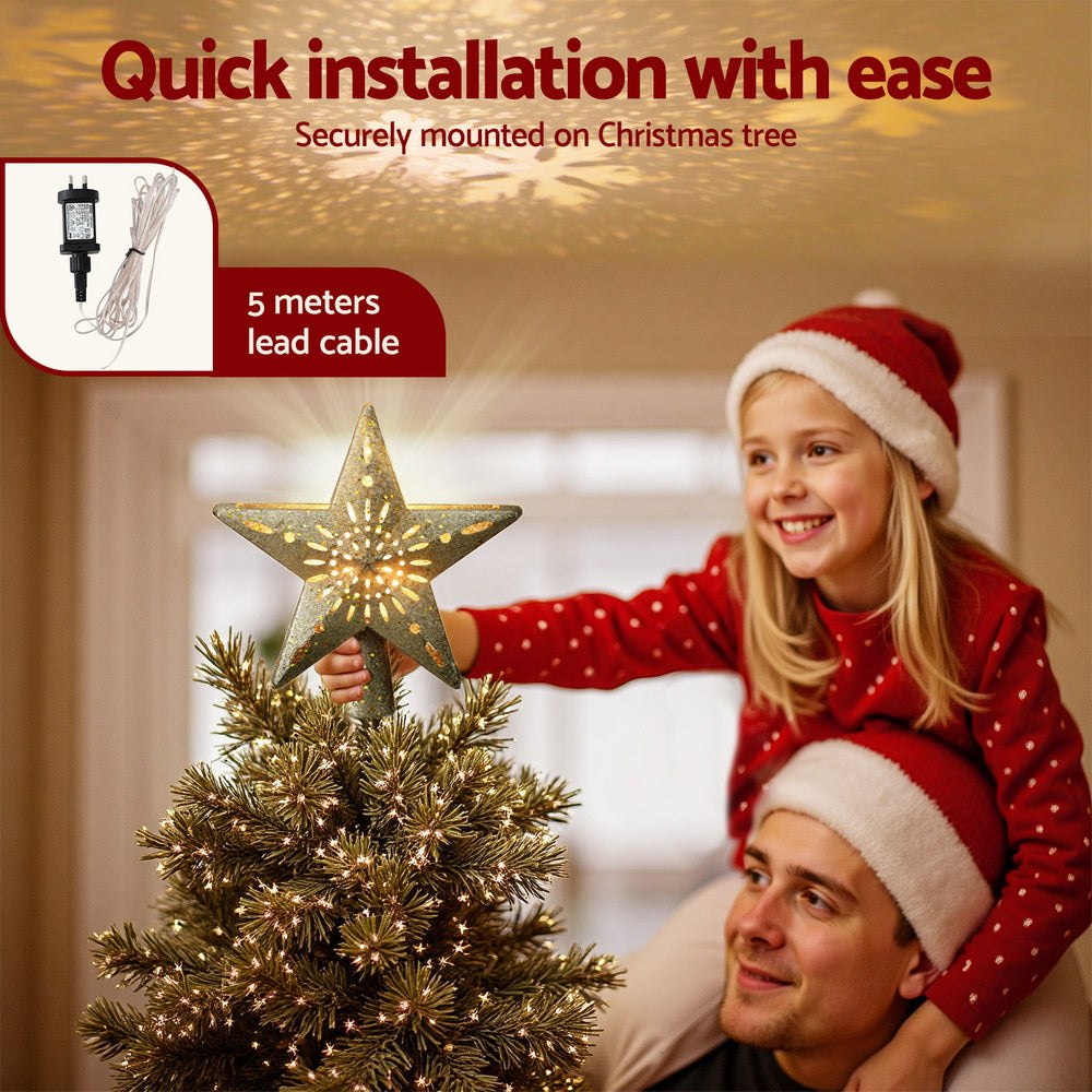 Christmas Tree Topper Star Snowflake Projector Party Glitter Gold